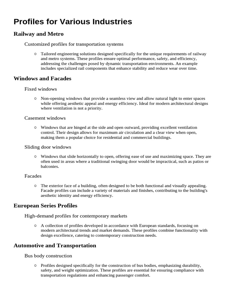 Profiles For Various Industries | PDF | Window | Door