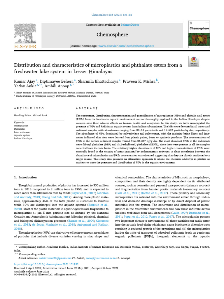 Microplastics in Himalayan Lakes | PDF | Raman Spectroscopy | Plastic
