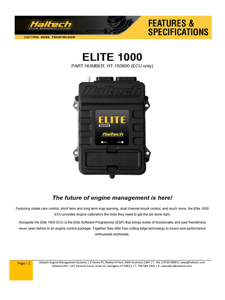 Elite 1000 ECU Features and Specs | PDF | Fuel Injection | Throttle