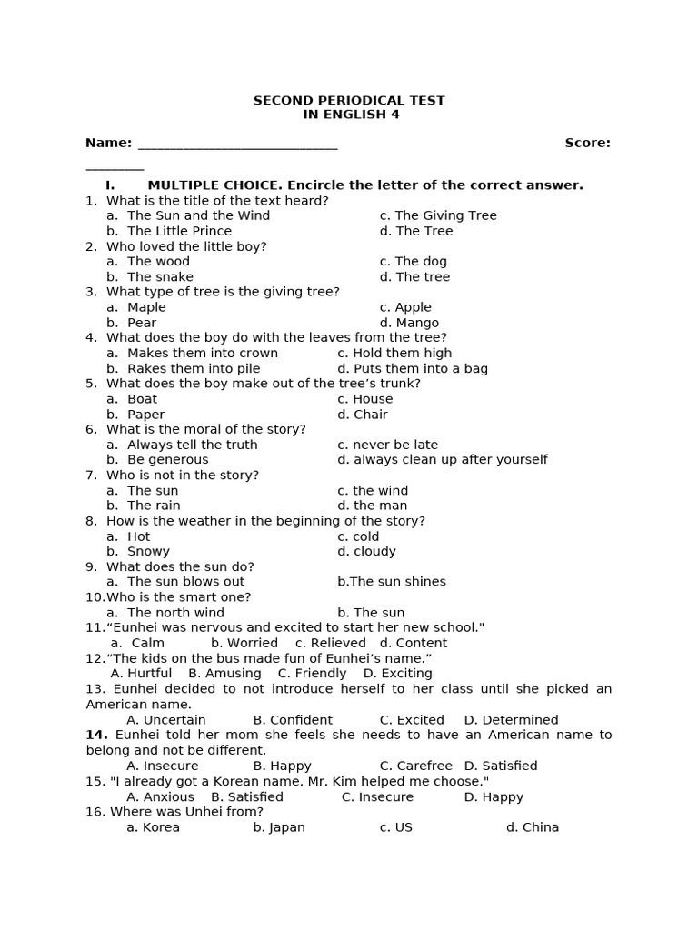 Second Periodical Test G4 Pdf