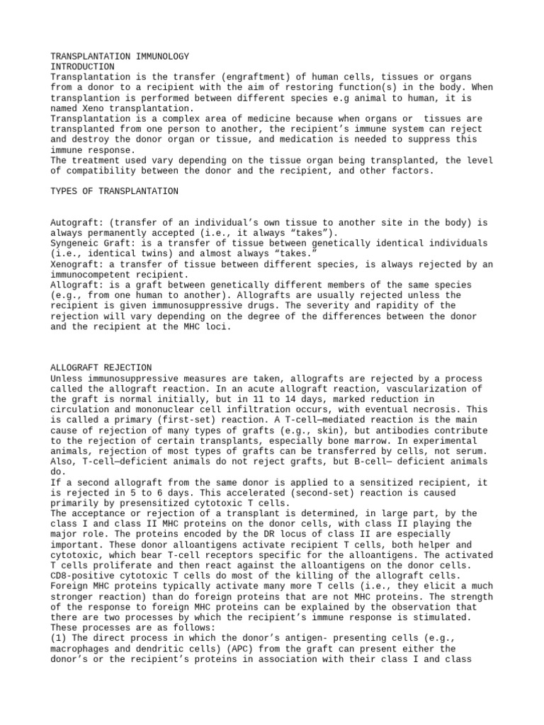 TRANSPLANTATION1-WPS Office | PDF | Transplant Rejection | T Cell