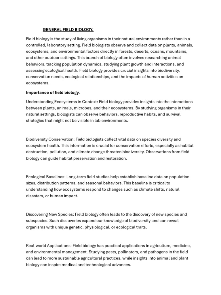 General Field Biology | PDF | Ecology | Conservation Biology