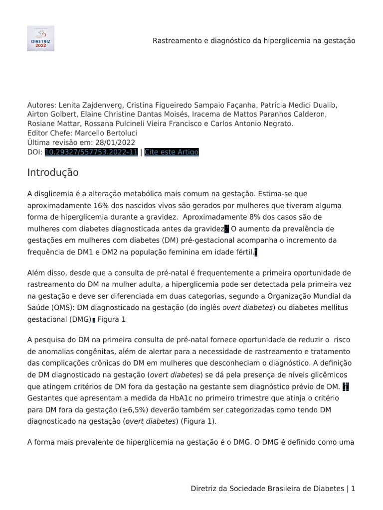 Rastreamento e Diagnóstico Da Hiperglicemia Na Gestação | PDF ...