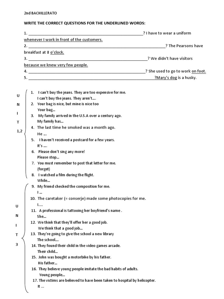 Write The Correct Questions For The Underlined Words | PDF | Language ...