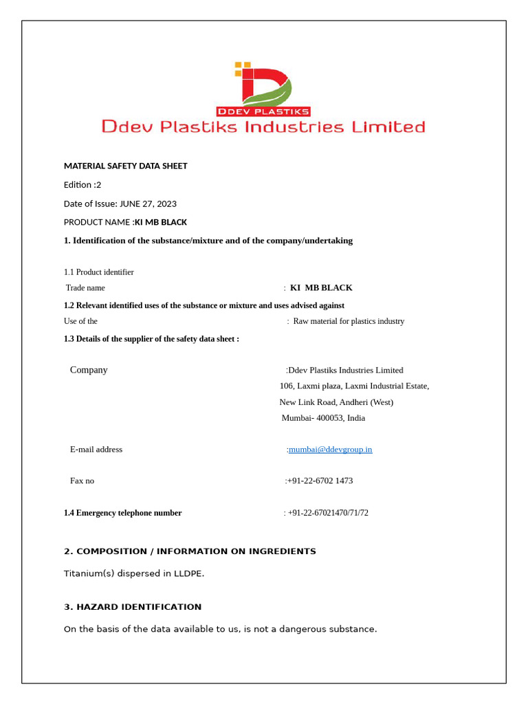 MATERIAL SAFETY DATA SHEET PDF 2024 visual data 4