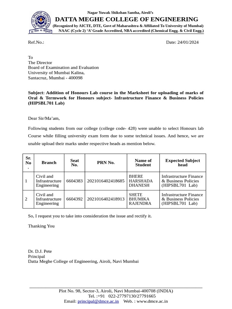 Letter To University Honours - Student | PDF