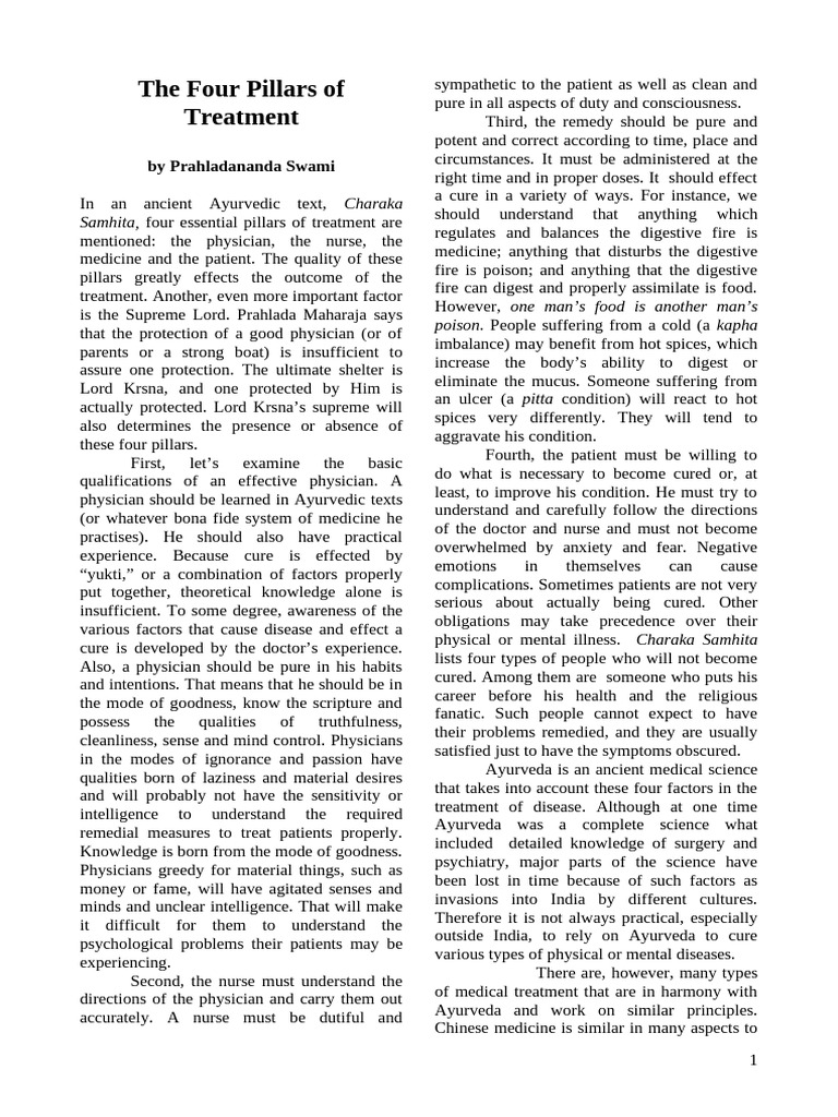 Four Pillars of Treatment | PDF | Ayurveda | Physician