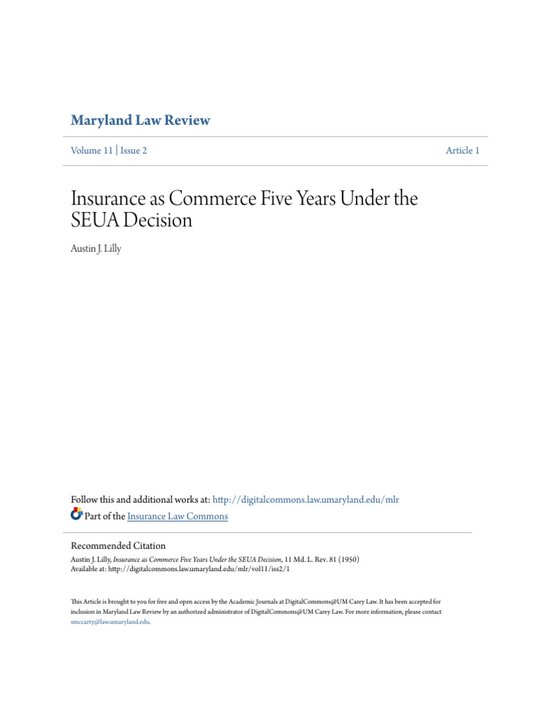 Insurance Commerce Post-SEUA Analysis | PDF | Commerce Clause | Supreme ...