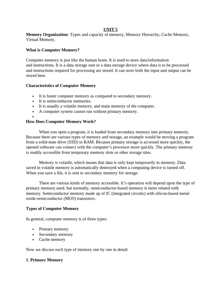 Types and Functions of Computer Memory | PDF | Computer Data Storage ...