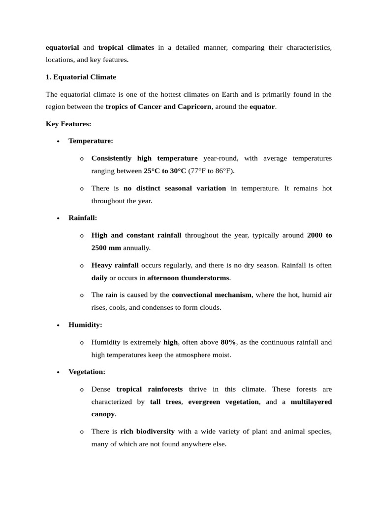 Equatorial and Tropical Climates | PDF | Tropics | Rain