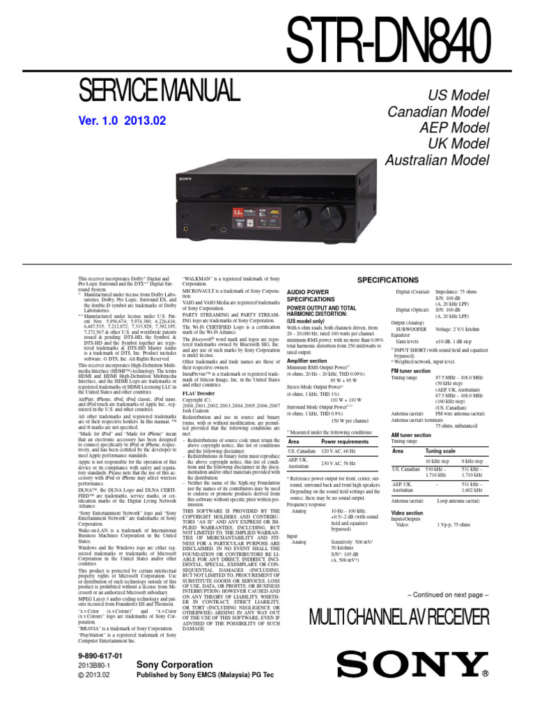 sony_str-dn840_ver.1.0 | PDF | Soldering | Mp3