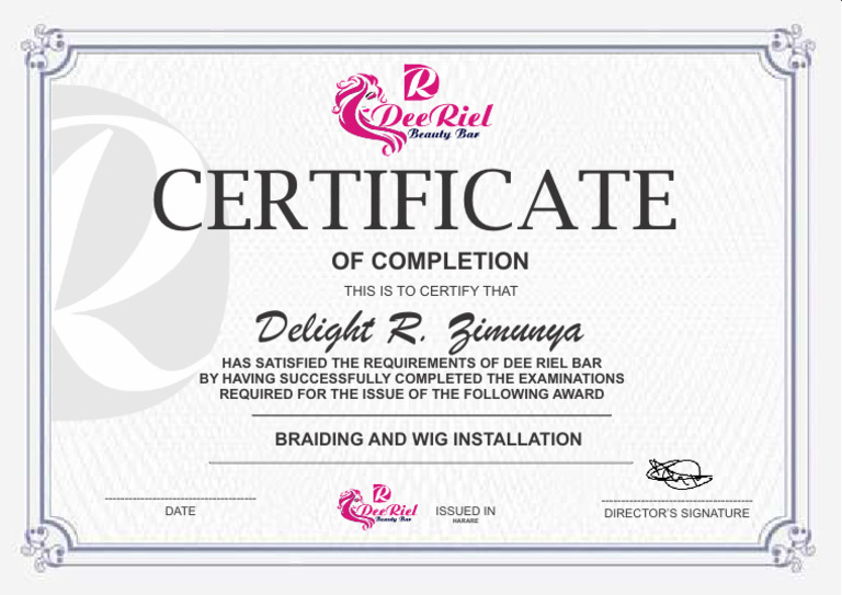 Certificate in Braiding & Wig Installation | PDF
