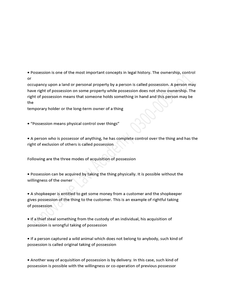 Types and Modes of Possession Explained | PDF | Possession (Law) | Property