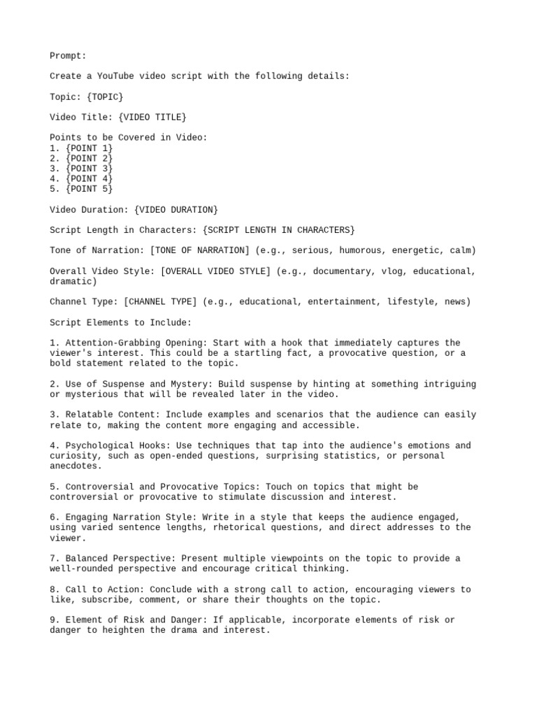 YouTube_Script_Prompt | PDF | Narration | Thought