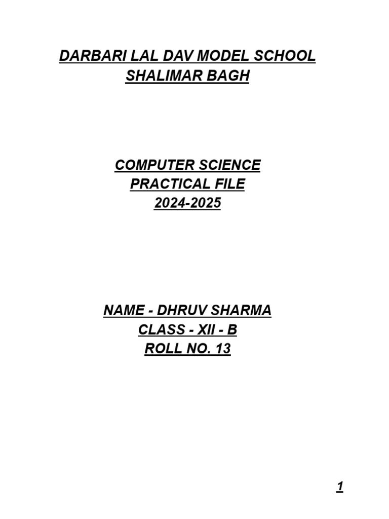 Dhruv Sharma CS Practical File | PDF | Parameter (Computer Programming ...
