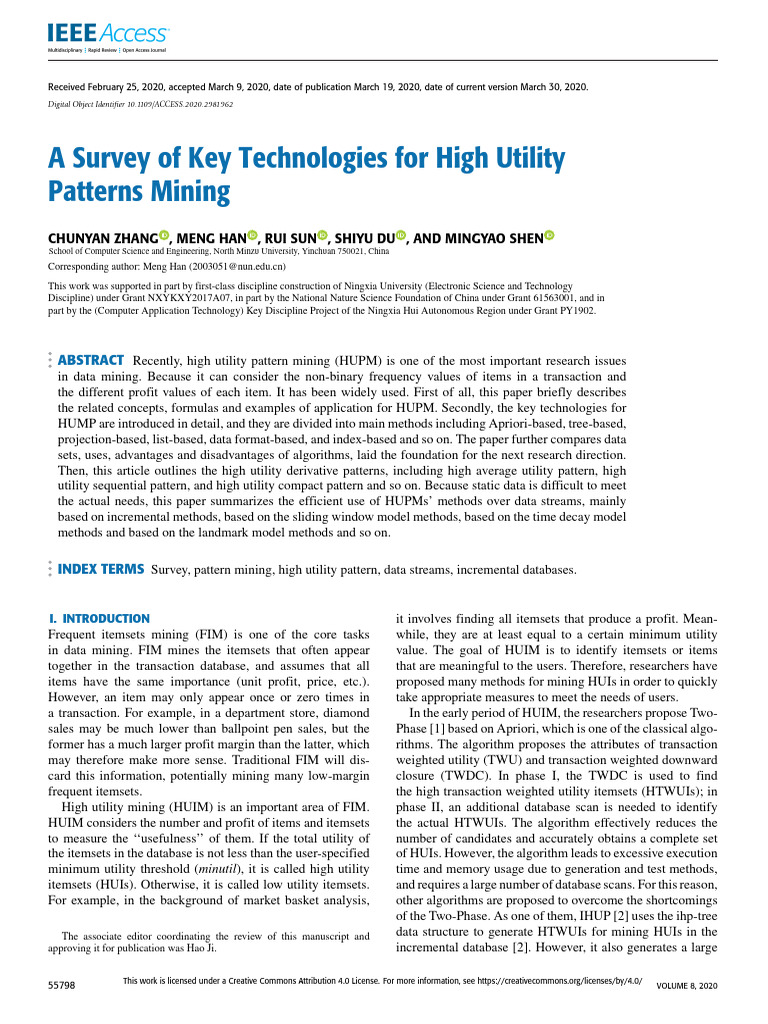 High Utility Patterns Mining Survey | PDF | Databases | Algorithms