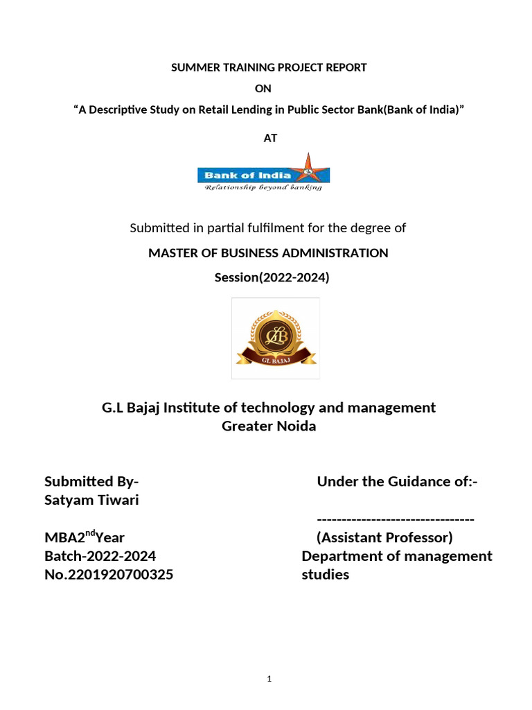satyam report 1 | PDF | Banking | Business