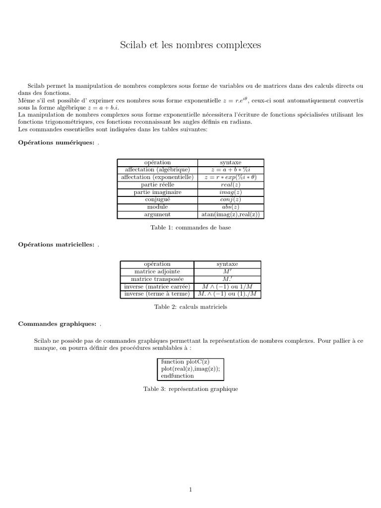 Manipulation des nombres complexes avec Scilab | PDF | Nombre complexe ...