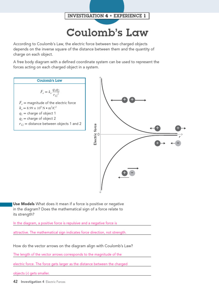 KEY CoulombS Law Worksheet PDF Force Euclidean Vector