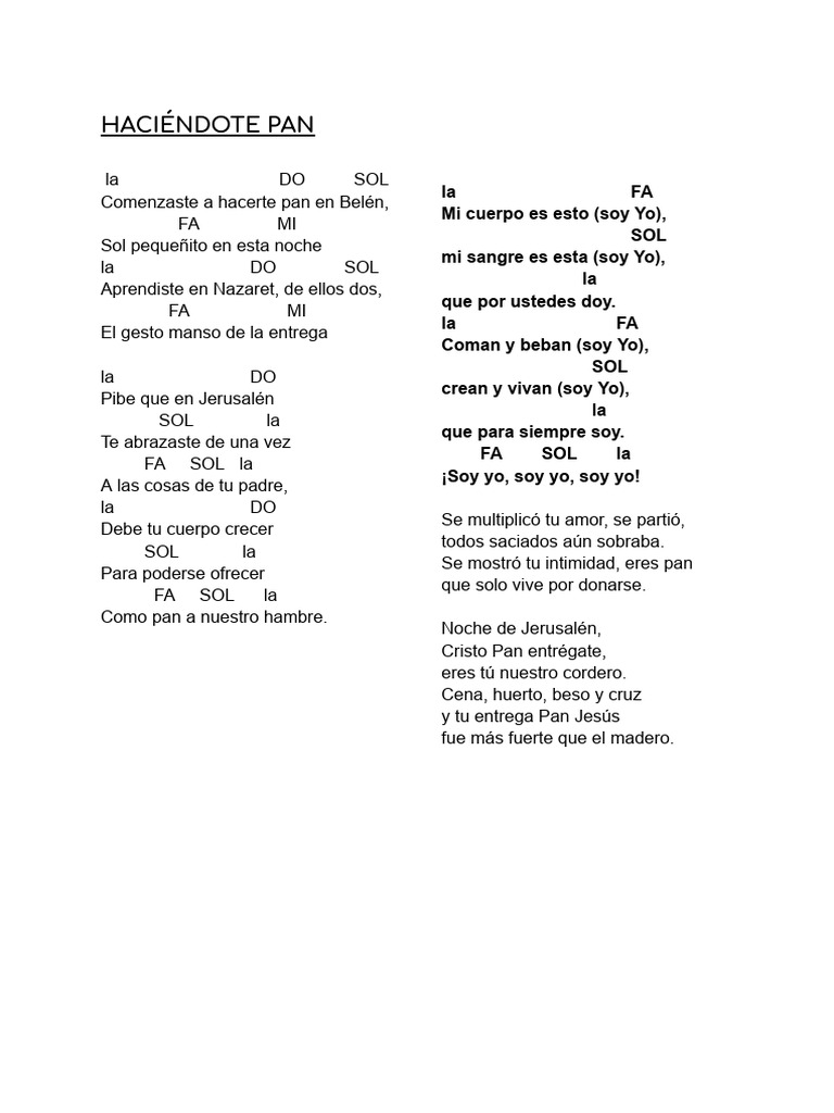 Haciéndote Pan: Letra y Acordes | PDF