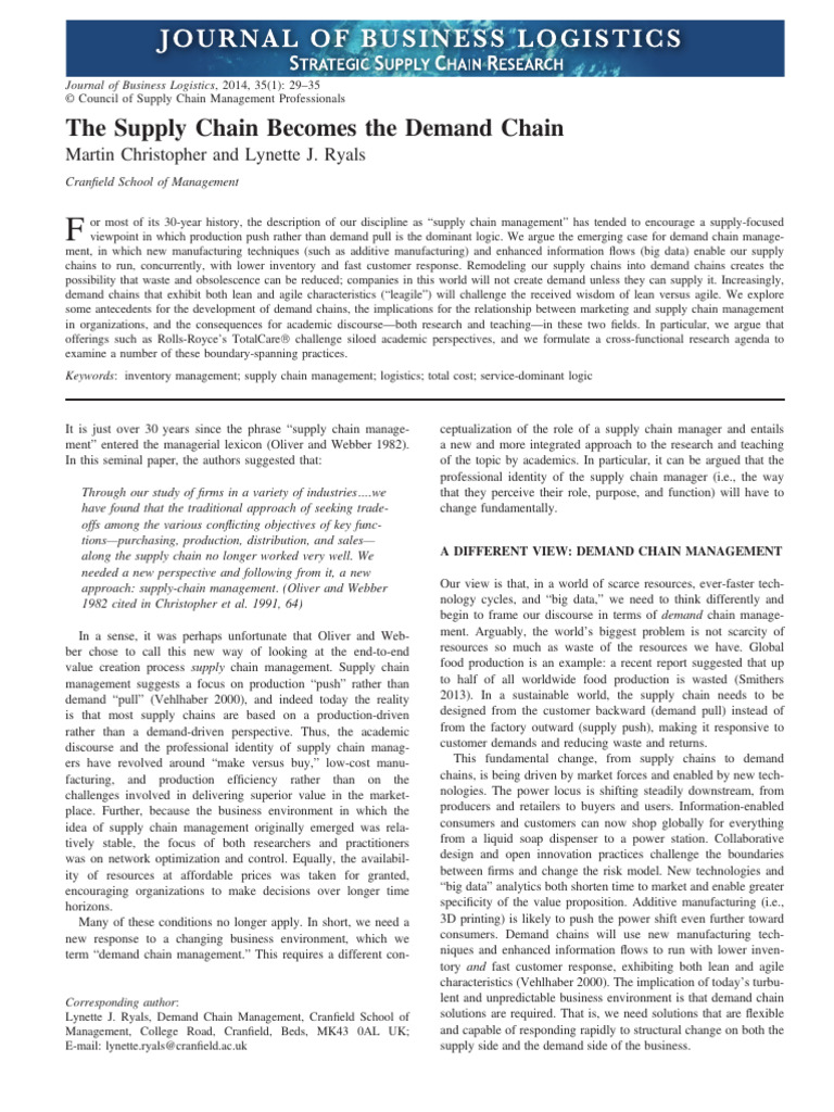2 - The Supply Chain Becomes The Demand Chain - Article | PDF | Supply ...
