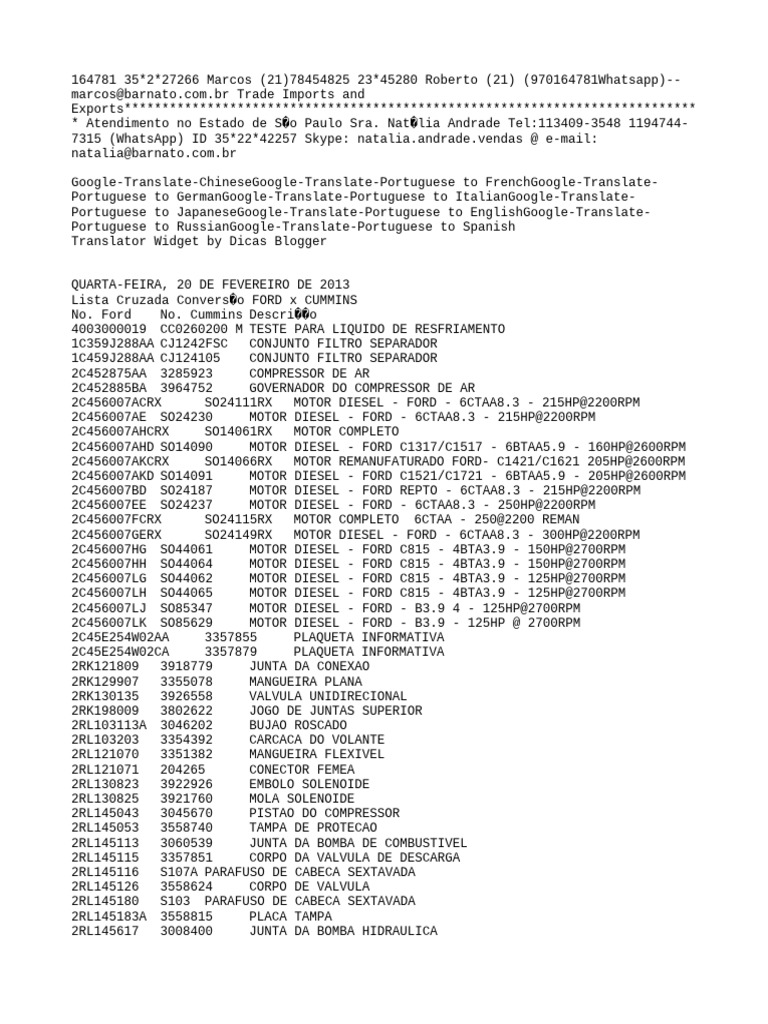 Ford-Cummins Parts Cross Reference | PDF | Ford Vehicles | Car
