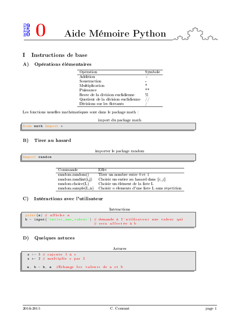 Aide Mémoire Python : Opérations et Listes | PDF | Structure de ...