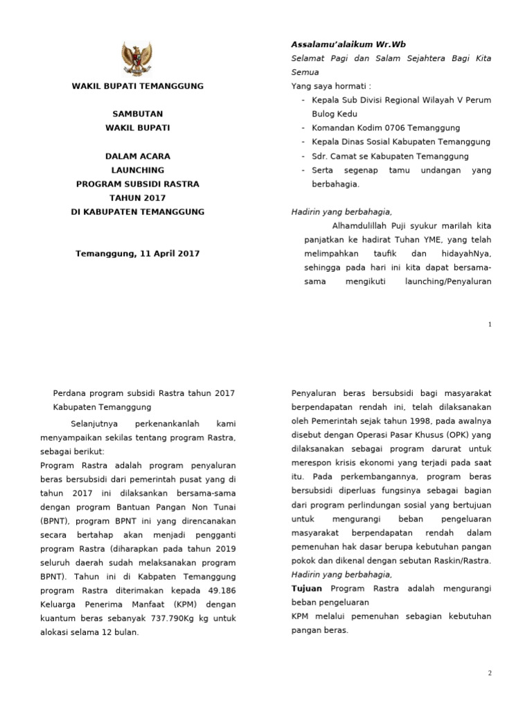 Launching Program Subsidi Rastra 2017 | PDF