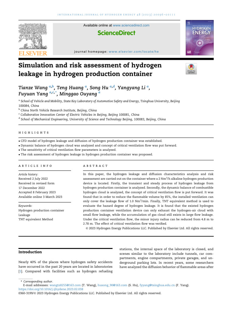 Hydrogen Leakage Risk Assessment in Containers | PDF | Fluid Dynamics ...