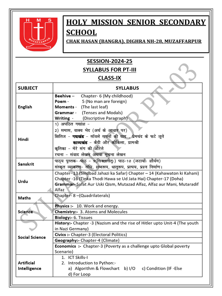 Class 9 Syllabus For Pt Iii 241114 160805 Pdf