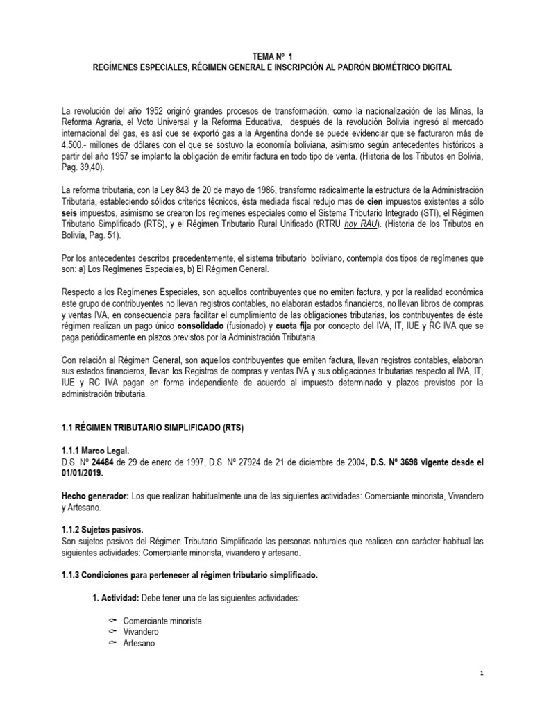 Regímenes Tributarios en Bolivia: RTS y STI | PDF | Documento de ...