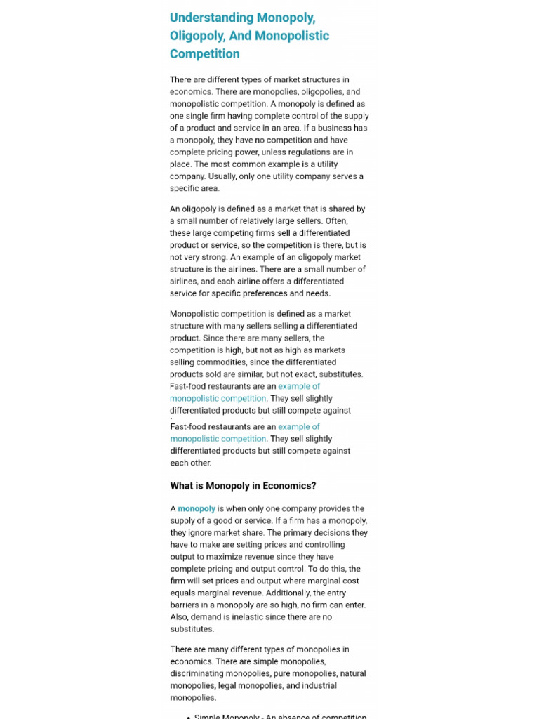 Monopoly Monopolistic Competition Oligopoly Pdf