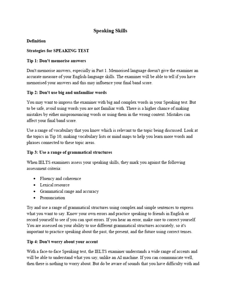 IELTS Speaking Skills Tips and Strategies | PDF | English Language ...