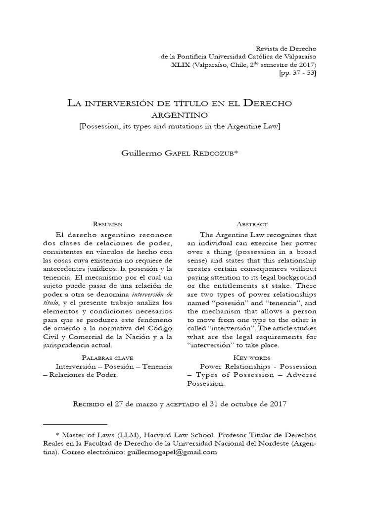 Interversión de Título en Derecho Argentino | PDF | Posesión (Ley ...