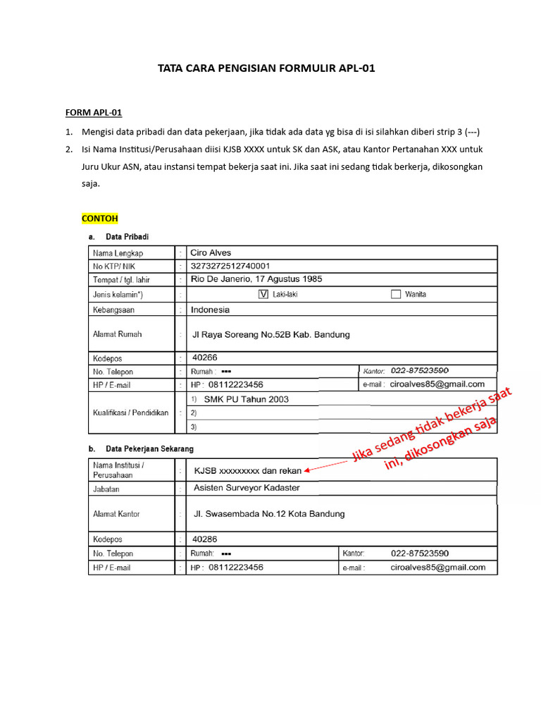 Panduan Pengisian Formulir APL-01 | PDF