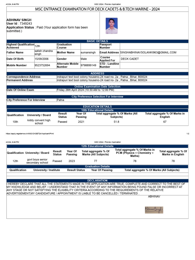 MSC 2024 - Preview Application | PDF