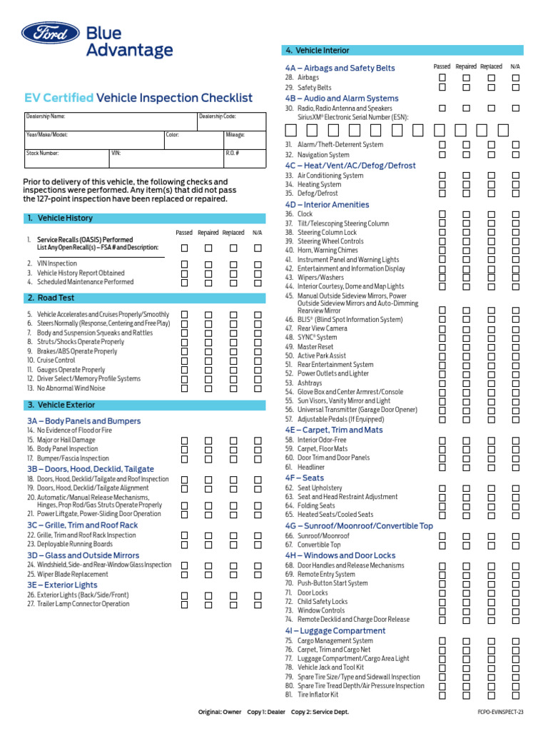 FBLU01013 FMCK2666000 FBA EV InspectionChecklists R07 Digital | PDF ...