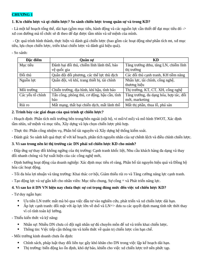 Ôn tập GK QT chiến lược | PDF