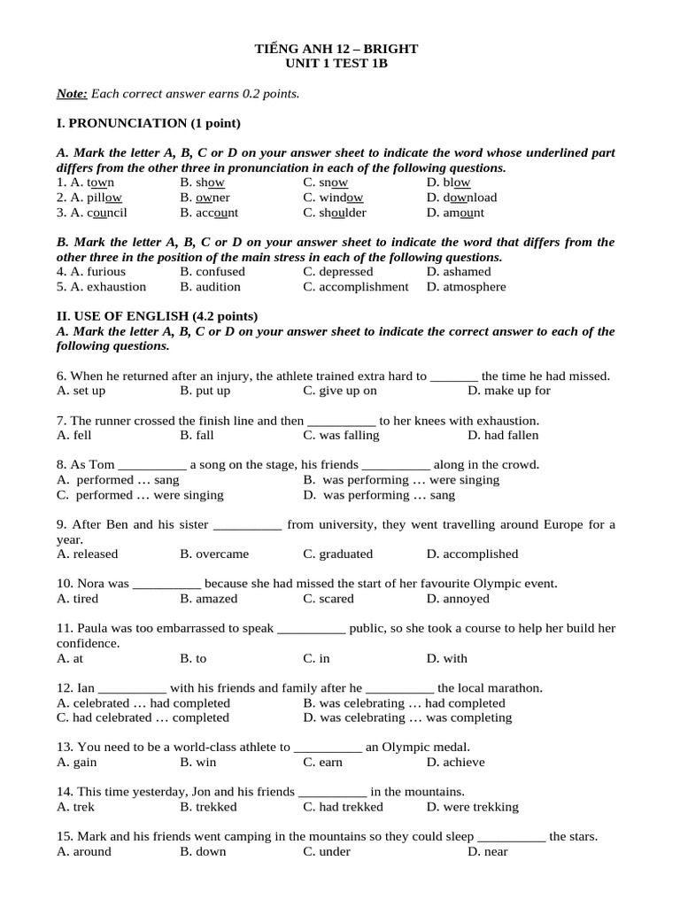 Bright 12 Test 1B (3-4-2024) | PDF
