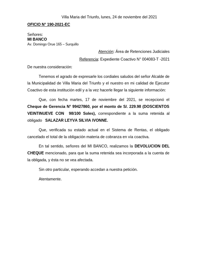 Devolucion de Cheque BCP | PDF