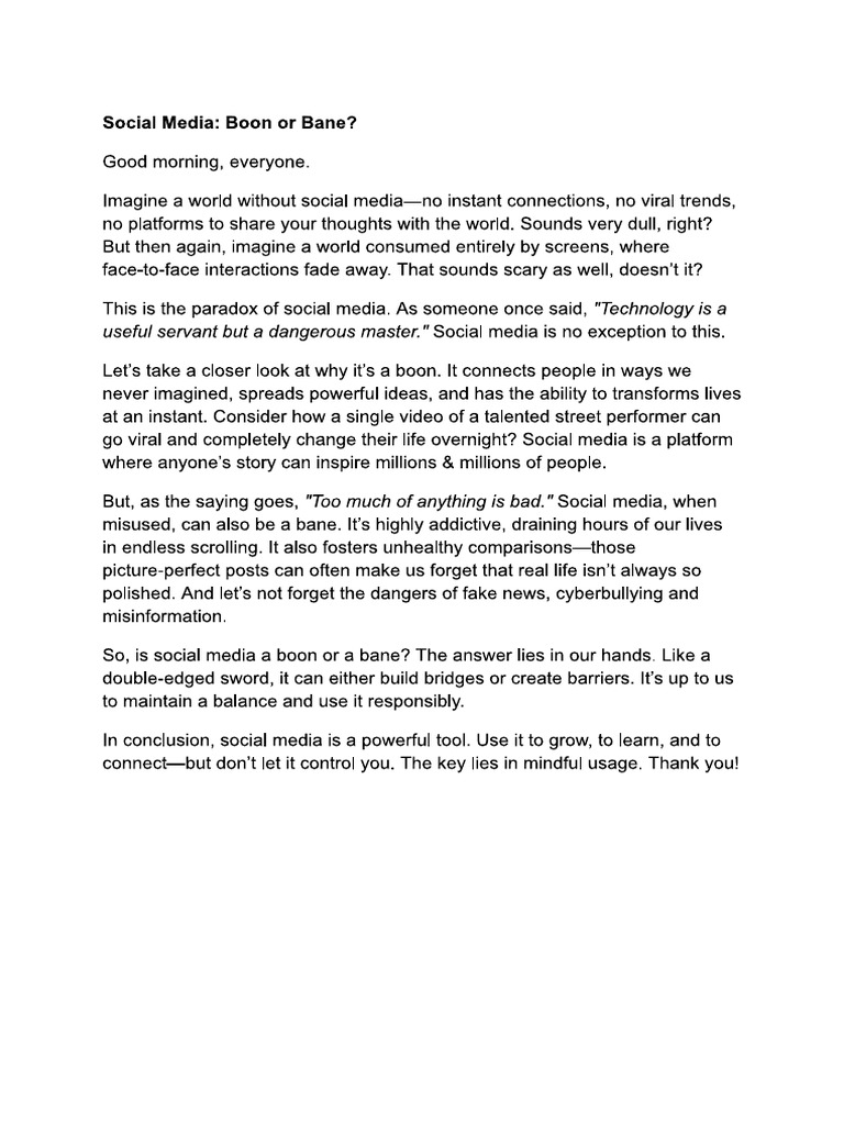 Soical Media Boon or Bane | PDF