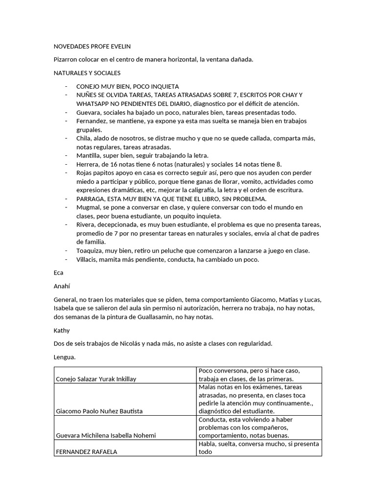 Informe de Progreso Profe Evelin | PDF
