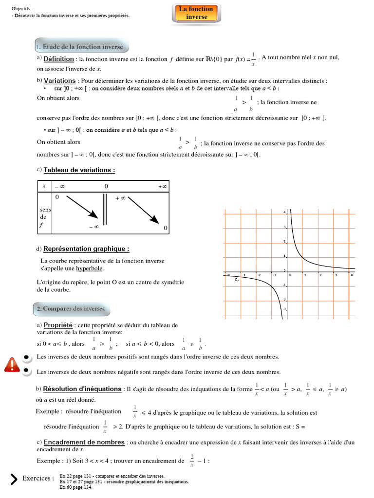 Étude de la fonction inverse et propriétés | PDF | Objets mathématiques ...