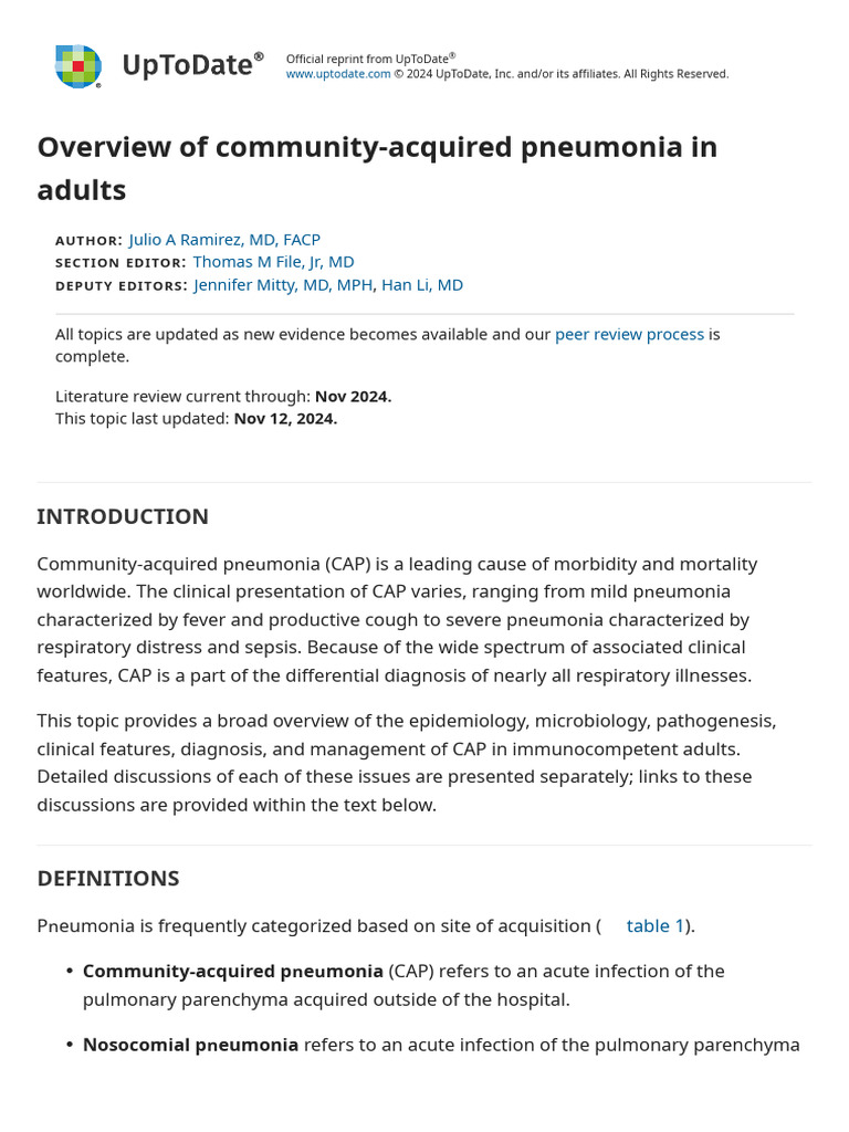 Overview of Community-Acquired Pneumonia in Adults - UpToDate | PDF ...