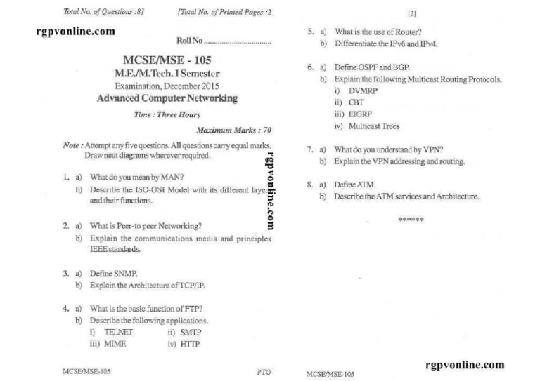 Mcse 105 Advance Computer Network Dec 2015 | PDF