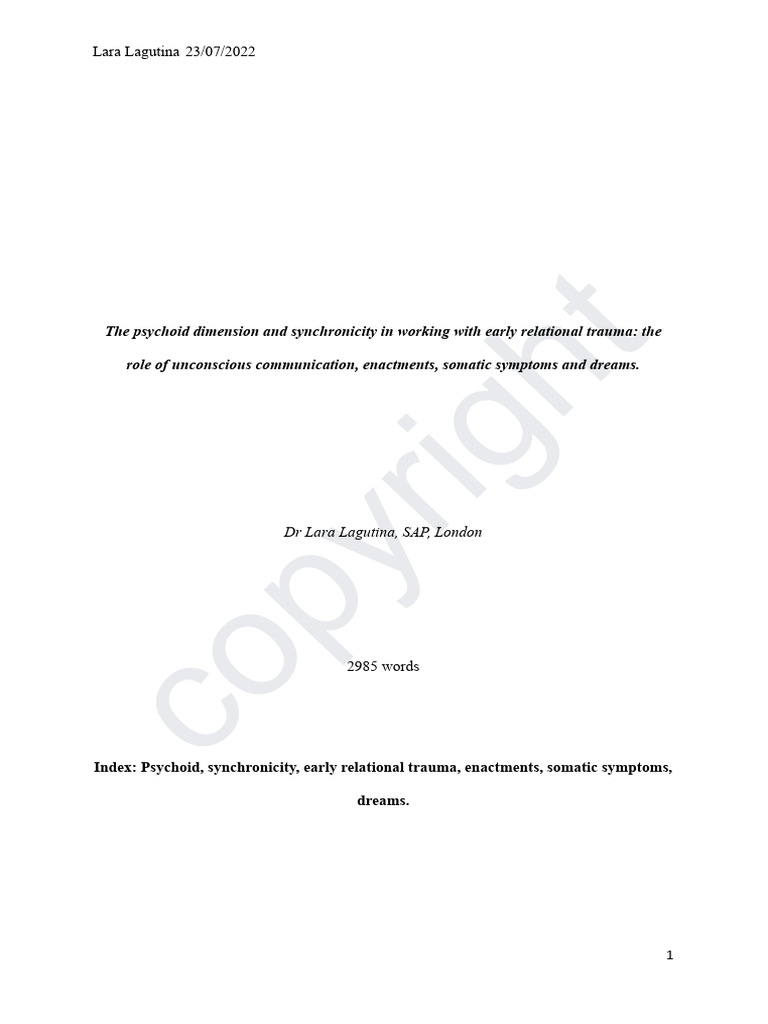 Lara Lagutina Psychoid and Synchronicity Paper IAAP Buenos Aires 2022 ...