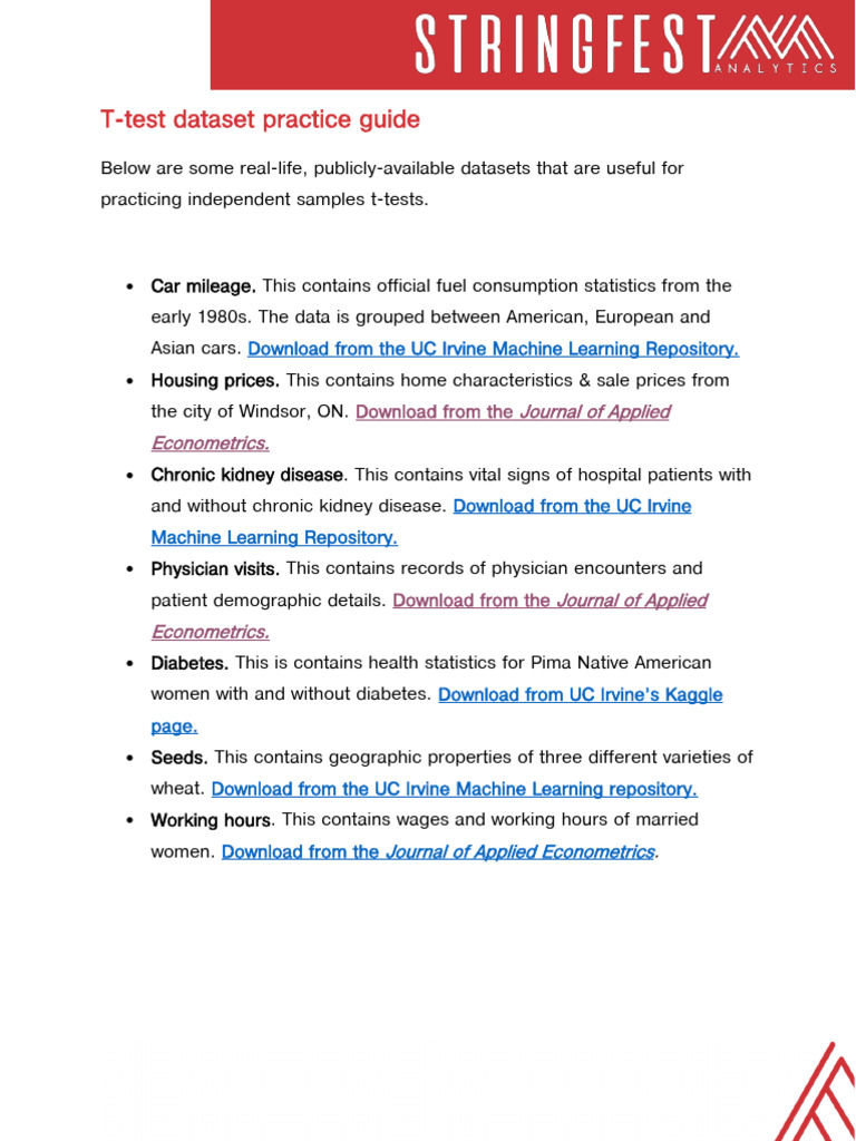 T-Test Datasets for Practice | PDF