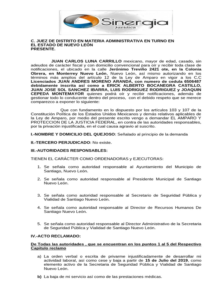 Demanda de Amparo en Nuevo León | PDF | Caso de ley | Salario