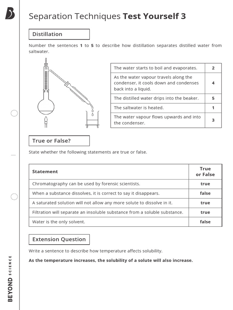 Distillation and Separation Techniques Quiz | PDF