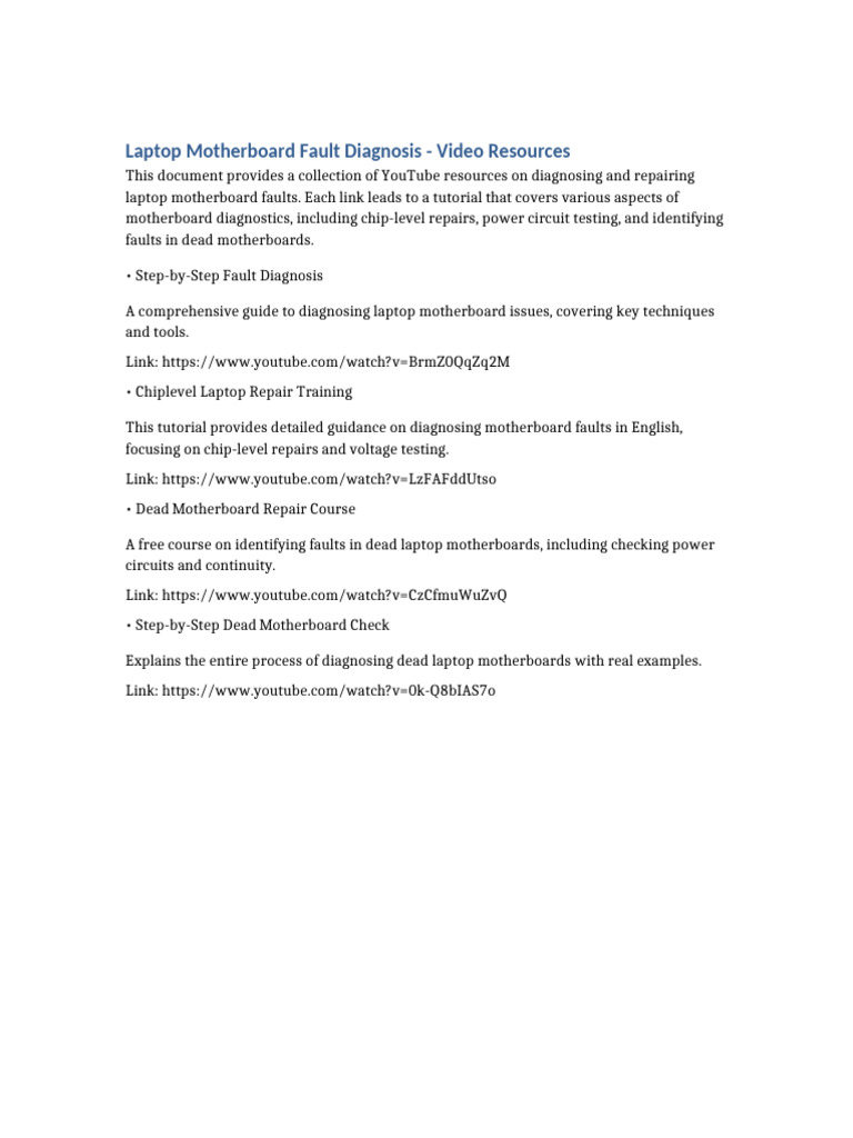 Laptop Motherboard Fault Diagnosis Resources | PDF - When Dealing With Motherboard Faults